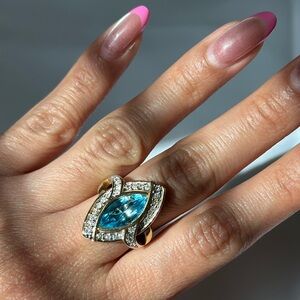 Vintage Blue and clear CZ with a gold finish ring